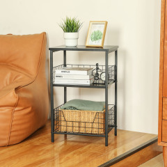 Stable Wood and Metal side Table Storage Shelf