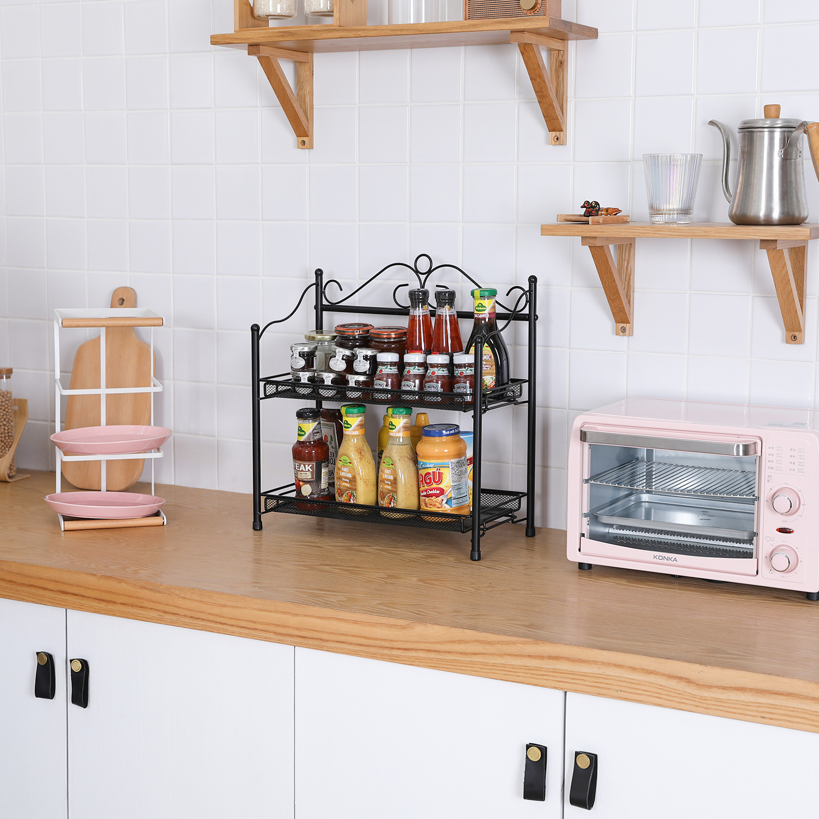 2-Tier Spice Organizer kitchen counter organizer Standing Seasoning Rack Countertop spice rack organizer