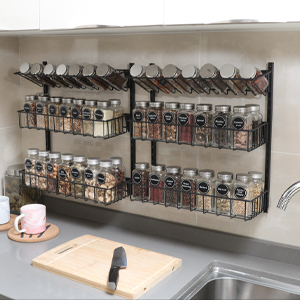 6-Tier Wall Mounted Spice Rack Organizer Hanging Height-Adjustable Seasoning Holder Rack