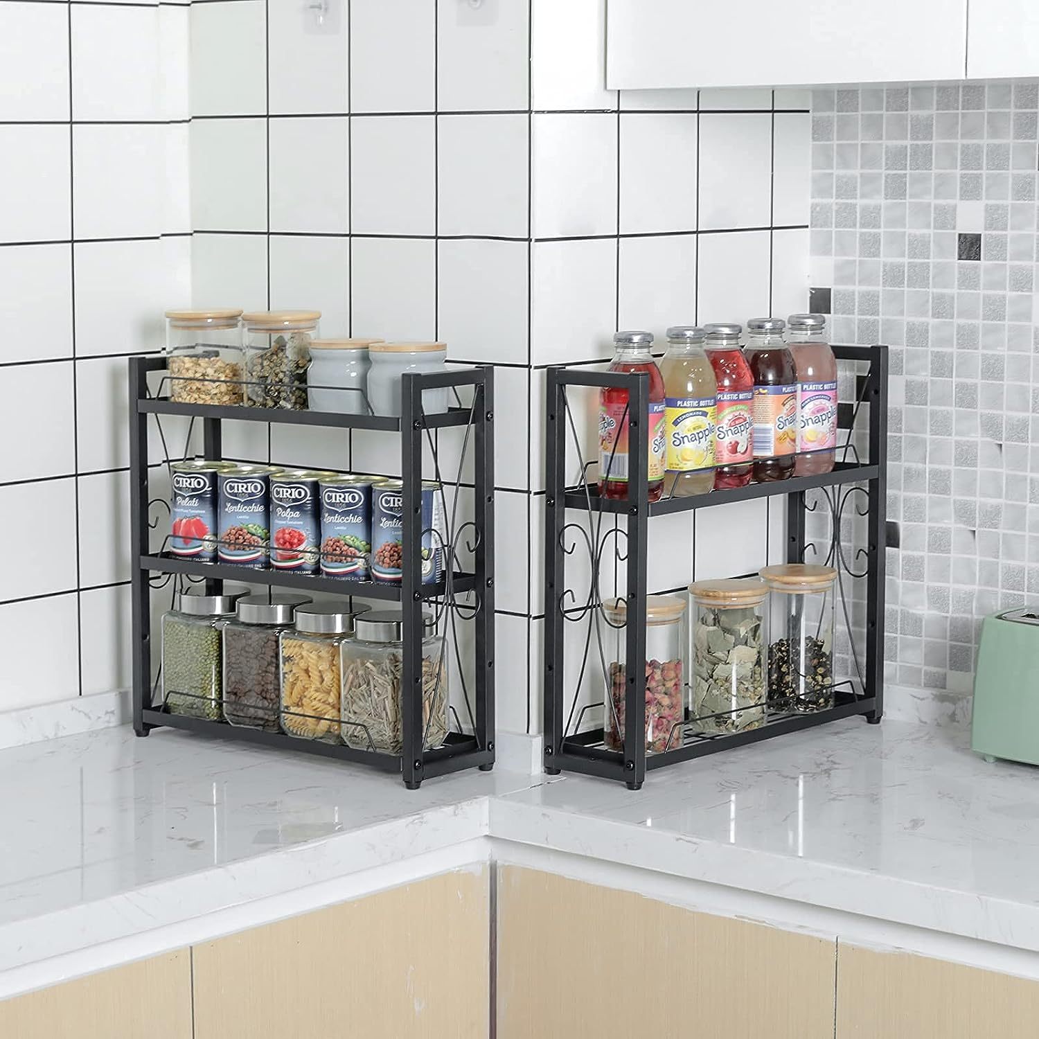 5 Tier Height-Adjustable Wall Mount or Counter-top Spice Shelf Storage for Kitchen Pantry Cabinet Spice Rack Organizer