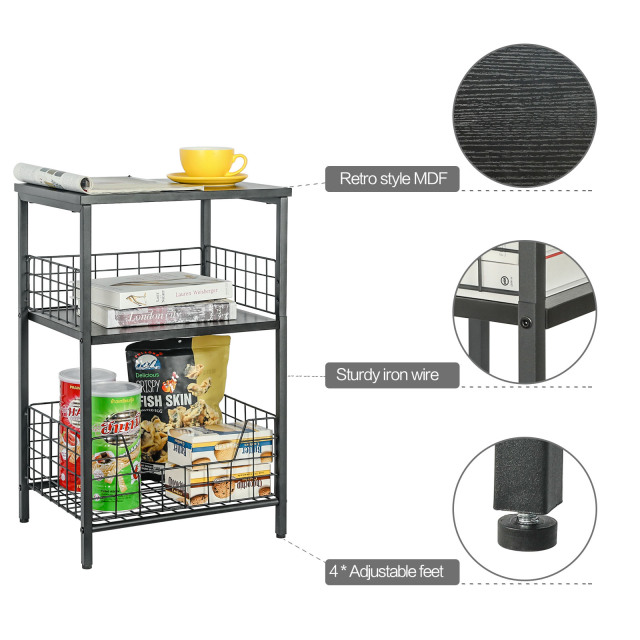Stable Wood and Metal side Table Storage Shelf