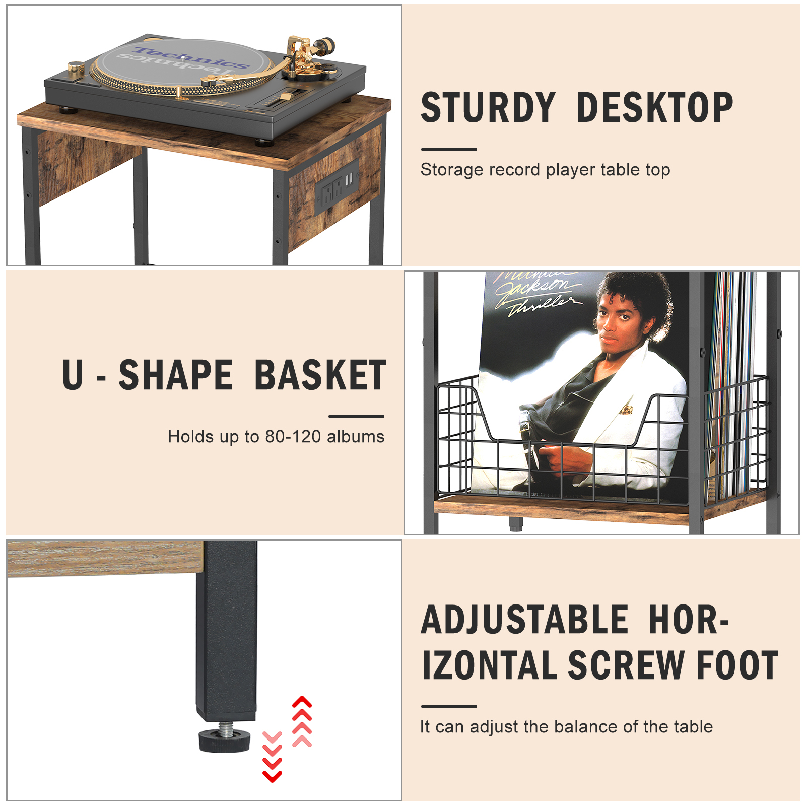 2-Tier End Table with Record Album Storage