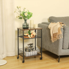 Vinyl Record Player Stand  Album Storage Shelf Movable Table with Wheels Detachable Fence