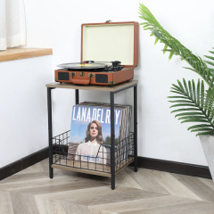 2-Tier Record Player Table Side Table Storage Shelf