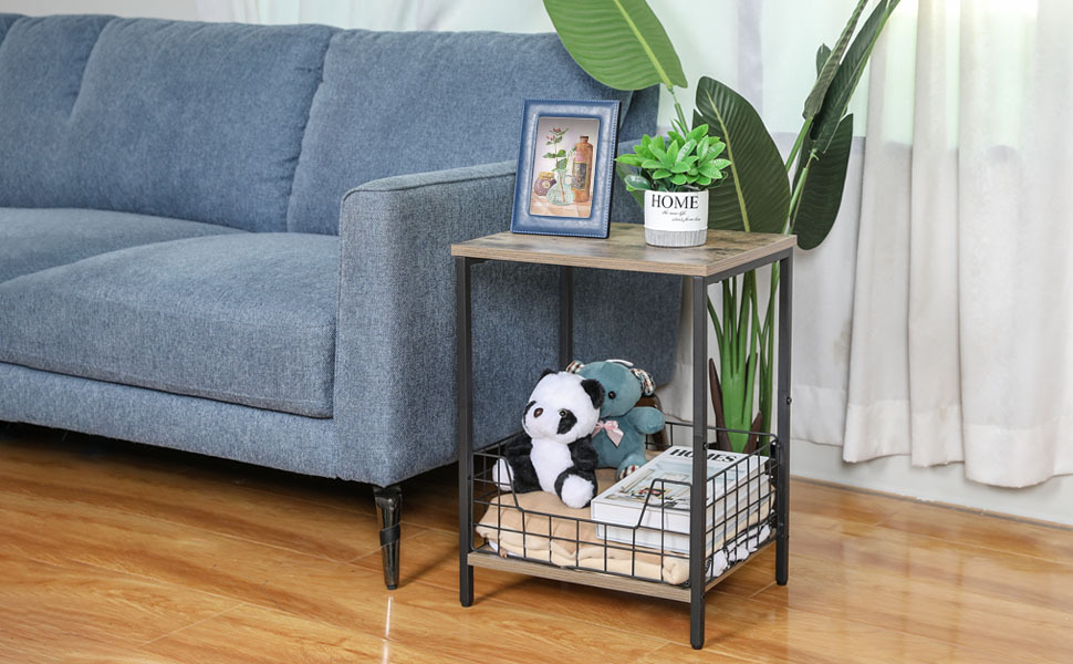 2-Tier Record Player Table Side Table Storage Shelf