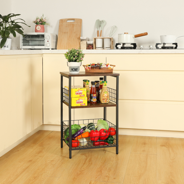 Stable Wood and Metal side Table Storage Shelf