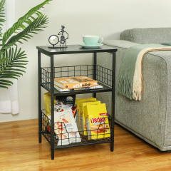 Stable Wood and Metal side Table Storage Shelf