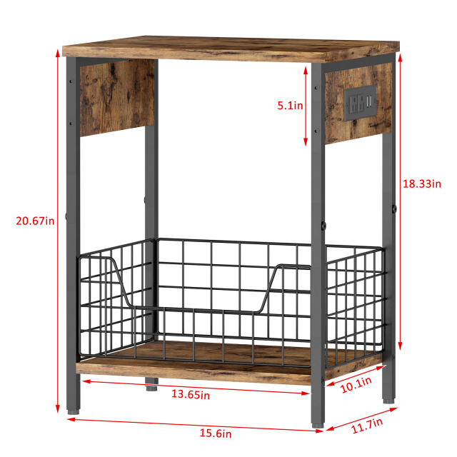2-Tier End Table with Record Album Storage