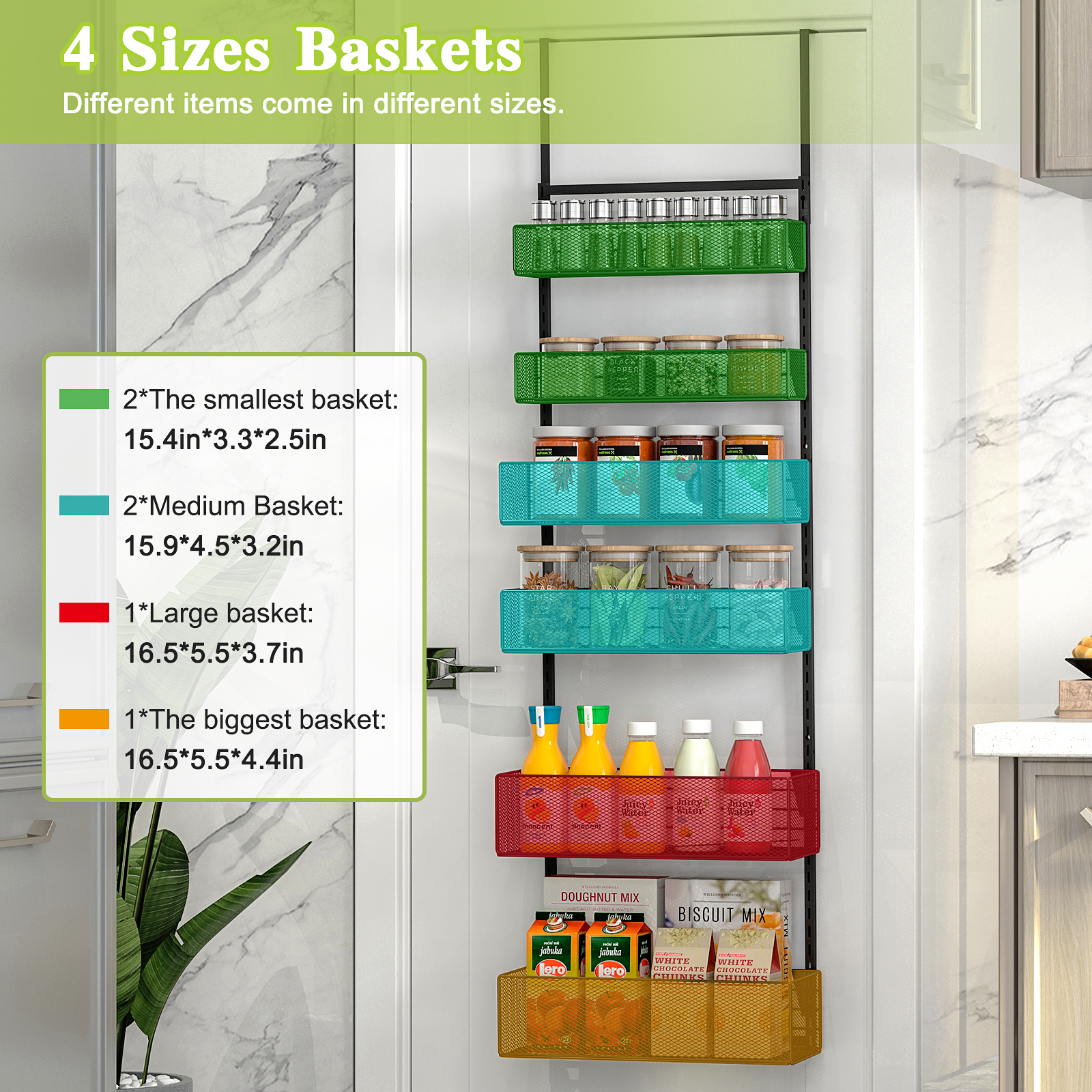 6-Tier Over The Door Pantry Organizer 6-Tier Adjustable Tiers Hanging & Wall Mount Spice Rack