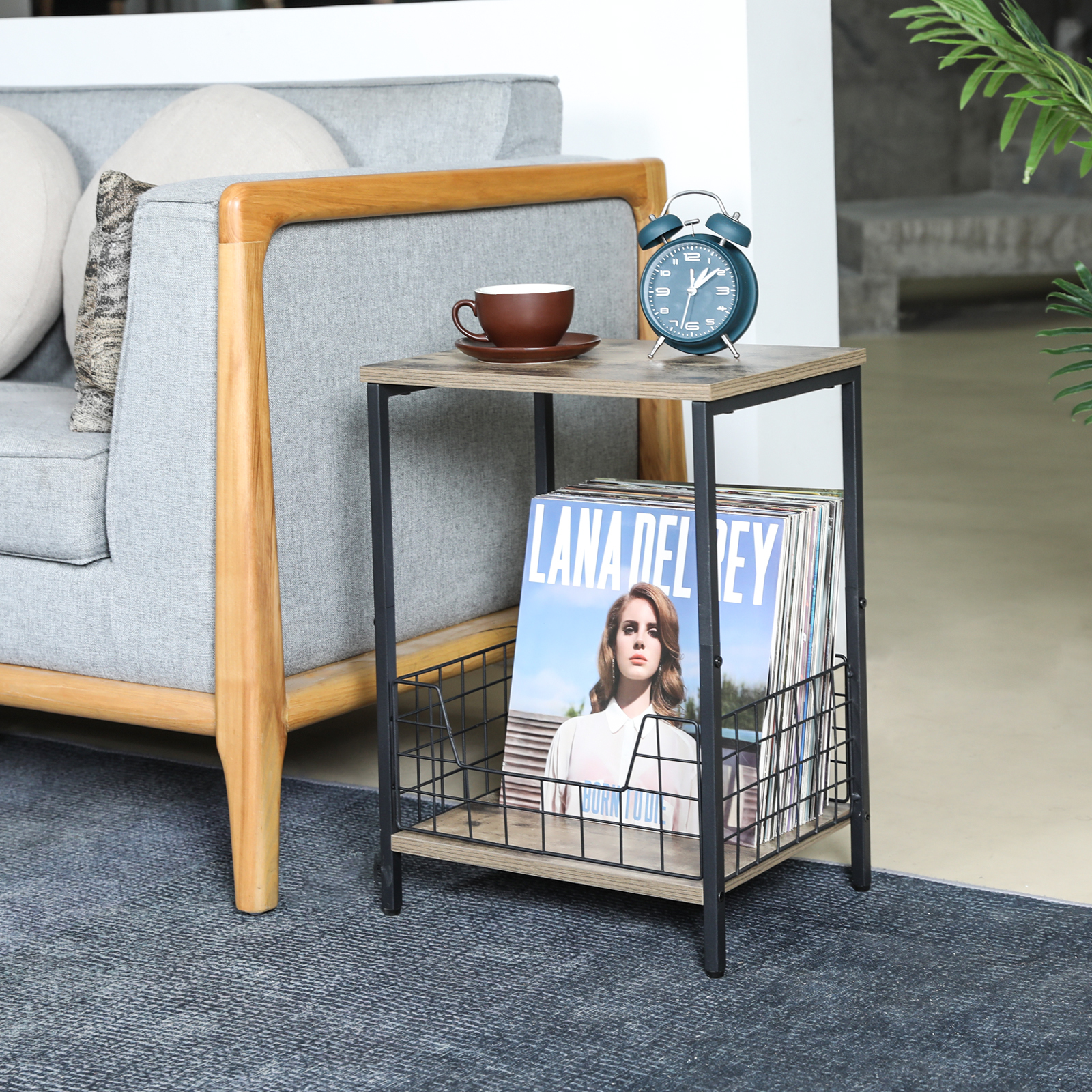 2-Tier Record Player Table Side Table Storage Shelf