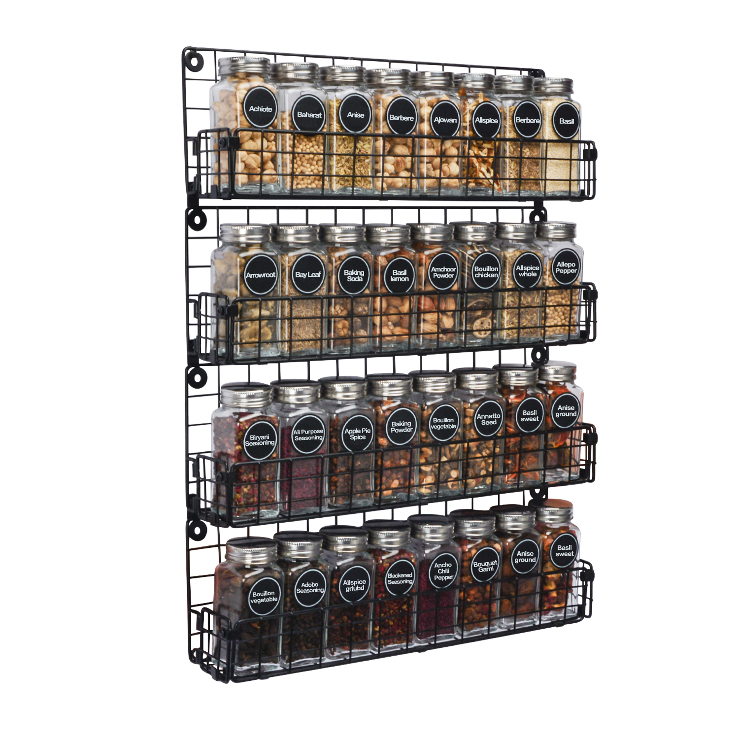 Spice Rack Organizer Wall Mounted 4-Tier Stackable Hanging Spice Jars Storage Racks,Great for Kitchen and Pantry,Up to Storage 36 Jars