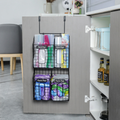 Over the Cabinet Door Organizer with Nameplates for Trash Grocery Bags Cuttingboard Holder for Kitchen Storage Hanging&Wall Mounted