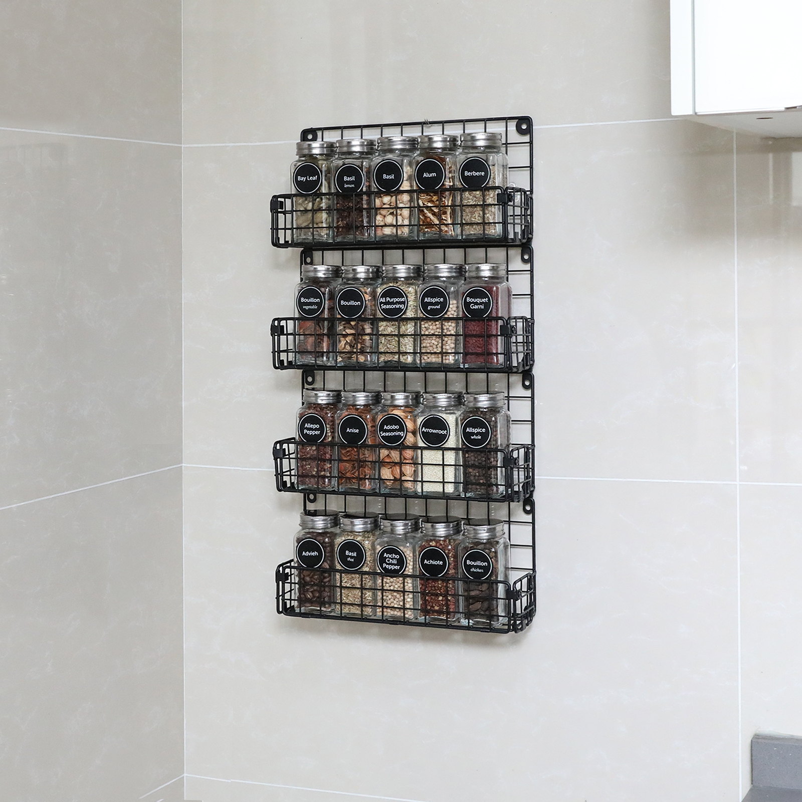 Spice Rack Organizer Wall Mounted 4-Tier Stackable Hanging Spice Jars Storage Racks,Great for Kitchen and Pantry,Up to Storage 36 Jars