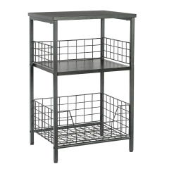 Stable Wood and Metal side Table Storage Shelf