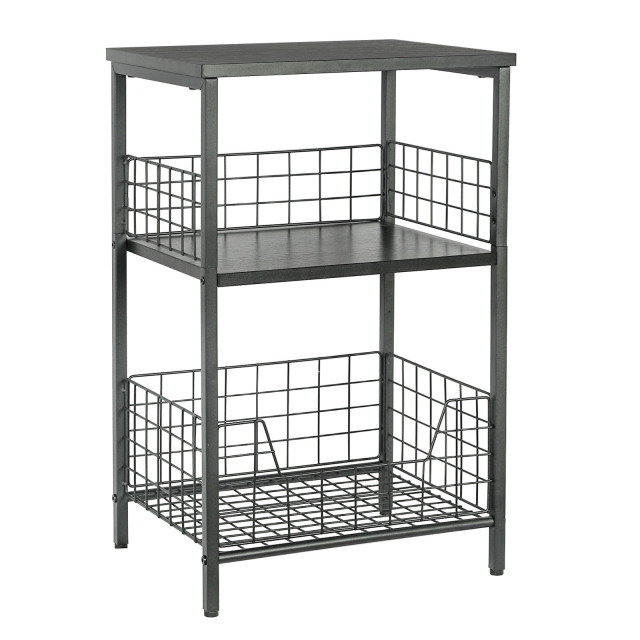 Stable Wood and Metal side Table Storage Shelf