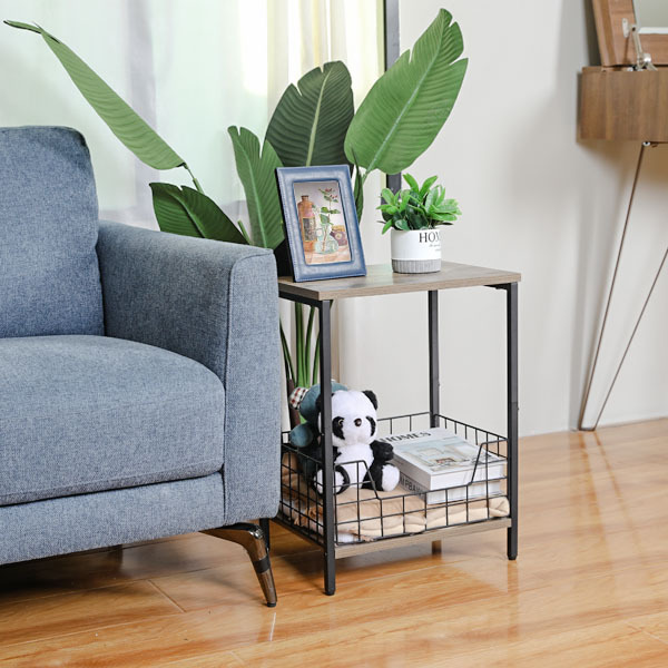 2-Tier Record Player Table Side Table Storage Shelf