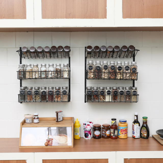 6-Tier Wall Mounted Spice Rack Organizer Hanging Height-Adjustable Seasoning Holder Rack