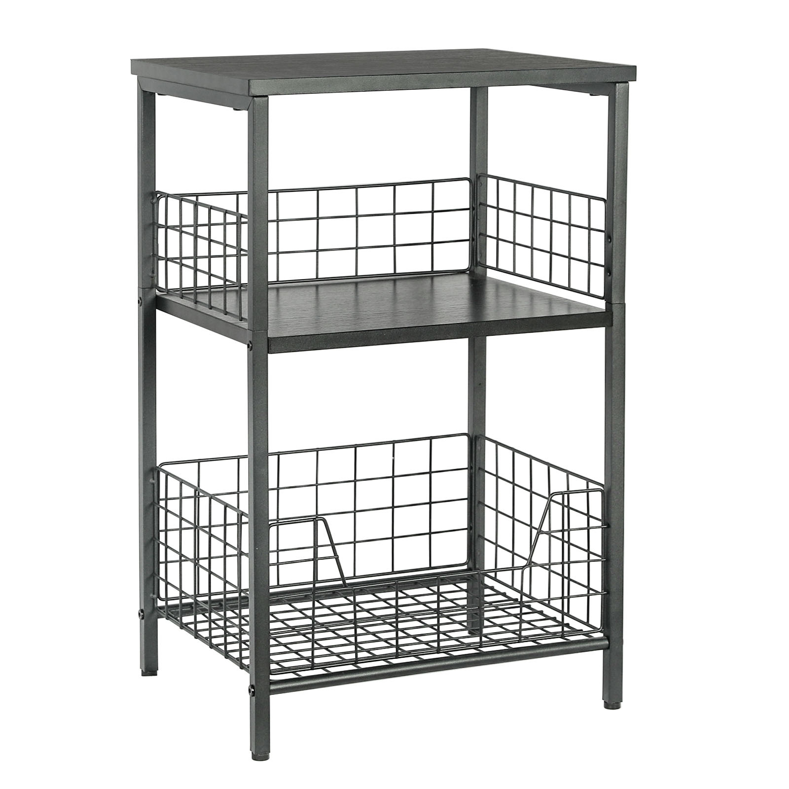 Stable Wood and Metal side Table Storage Shelf