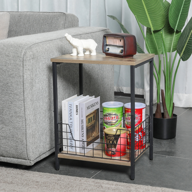 2-Tier Record Player Table Side Table Storage Shelf