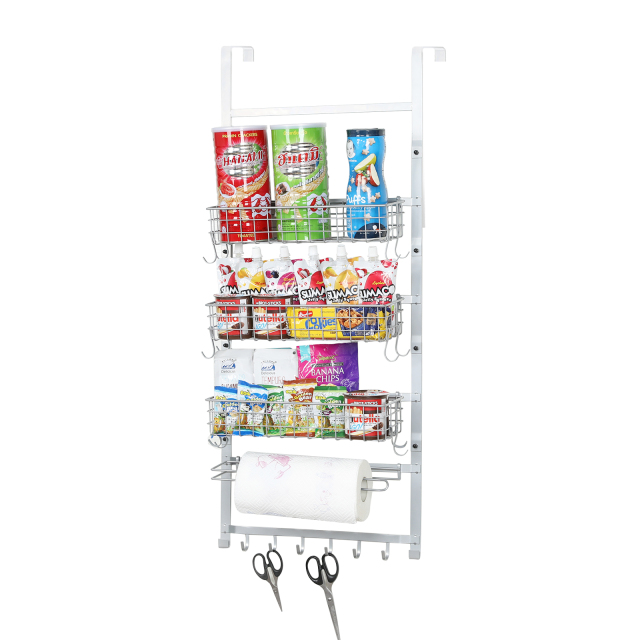 5 Tier Adjustable Spice Rack Wall Mounted with Hooks and Napkin Holder for Kitchen and Bathroom, Silver