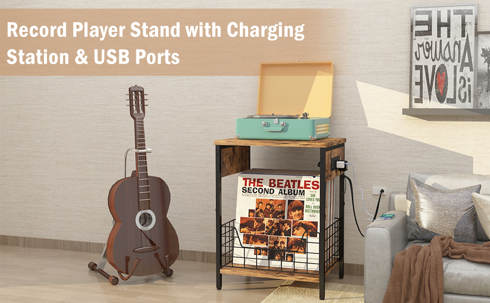 2-Tier End Table with Record Album Storage