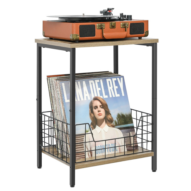 2-Tier Record Player Table Side Table Storage Shelf