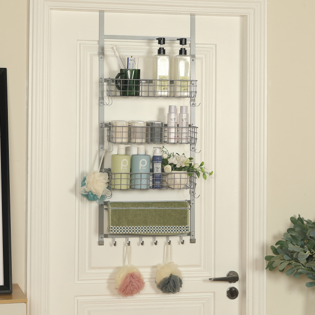 5 Tier Adjustable Spice Rack Wall Mounted with Hooks and Napkin Holder for Kitchen and Bathroom, Silver
