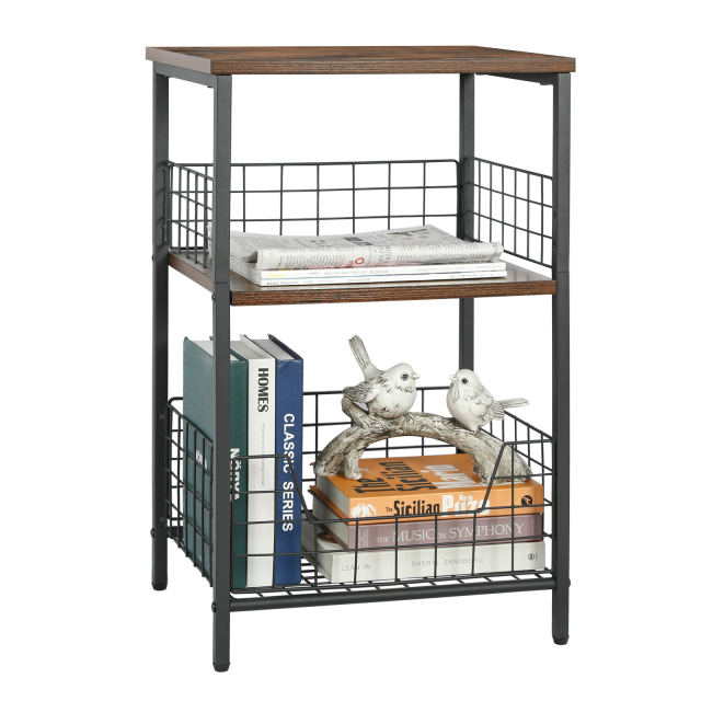 Stable Wood and Metal side Table Storage Shelf