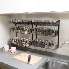 6-Tier Wall Mounted Spice Rack Organizer Hanging Height-Adjustable Seasoning Holder Rack