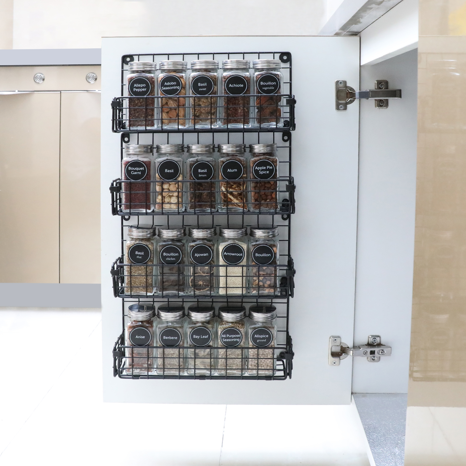 Spice Rack Organizer Wall Mounted 4-Tier Stackable Hanging Spice Jars Storage Racks,Great for Kitchen and Pantry,Up to Storage 36 Jars