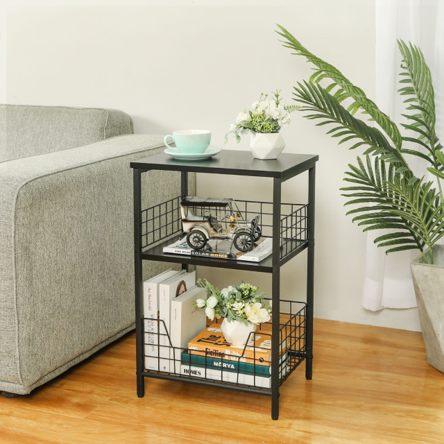 Stable Wood and Metal side Table Storage Shelf