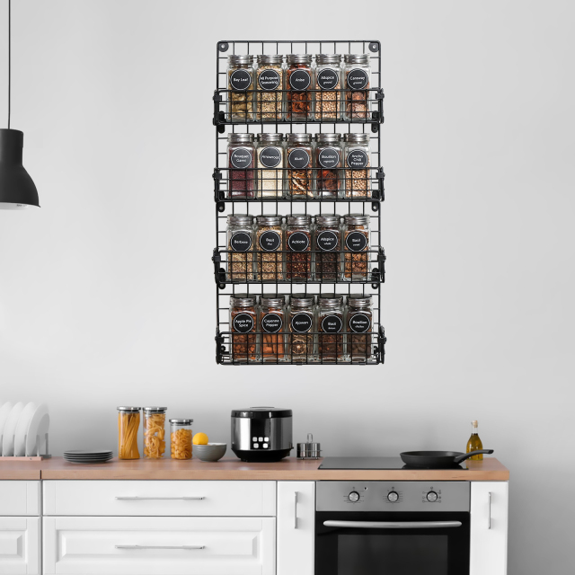 Spice Rack Organizer Wall Mounted 4-Tier Stackable Hanging Spice Jars Storage Racks,Great for Kitchen and Pantry,Up to Storage 36 Jars