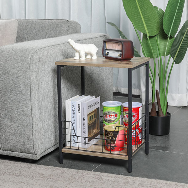 2-Tier Record Player Table Side Table Storage Shelf