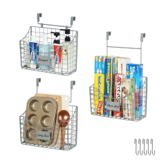 Over Door Storage Basket with Name Plate 5 S Hooks  for Kitchen Pantry Bathroom