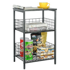 Stable Wood and Metal side Table Storage Shelf