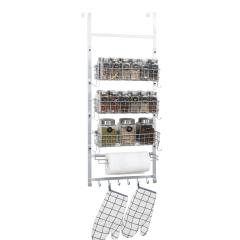5 Tier Adjustable Spice Rack Wall Mounted with Hooks and Napkin Holder for Kitchen and Bathroom, Silver
