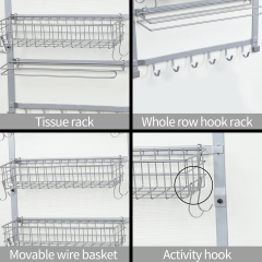5 Tier Adjustable Spice Rack Wall Mounted with Hooks and Napkin Holder for Kitchen and Bathroom, Silver