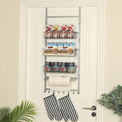 5 Tier Adjustable Spice Rack Wall Mounted with Hooks and Napkin Holder for Kitchen and Bathroom, Silver
