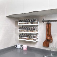 5 Tier Height-Adjustable Hanging Spice Shelf Storage for Kitchen Pantry Cabinet Door Wall Mount Spice Rack Organizer white