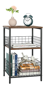 Stable Wood and Metal side Table Storage Shelf