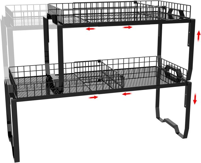 Expandable Cabinet Shelf Organizers Stackable Kitchen Countertop Shelves with Removable Fence