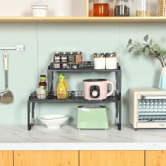 Expandable Cabinet Shelf Organizers Stackable Kitchen Countertop Shelves with Removable Fence