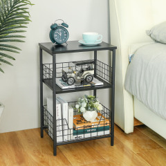 Stable Wood and Metal side Table Storage Shelf