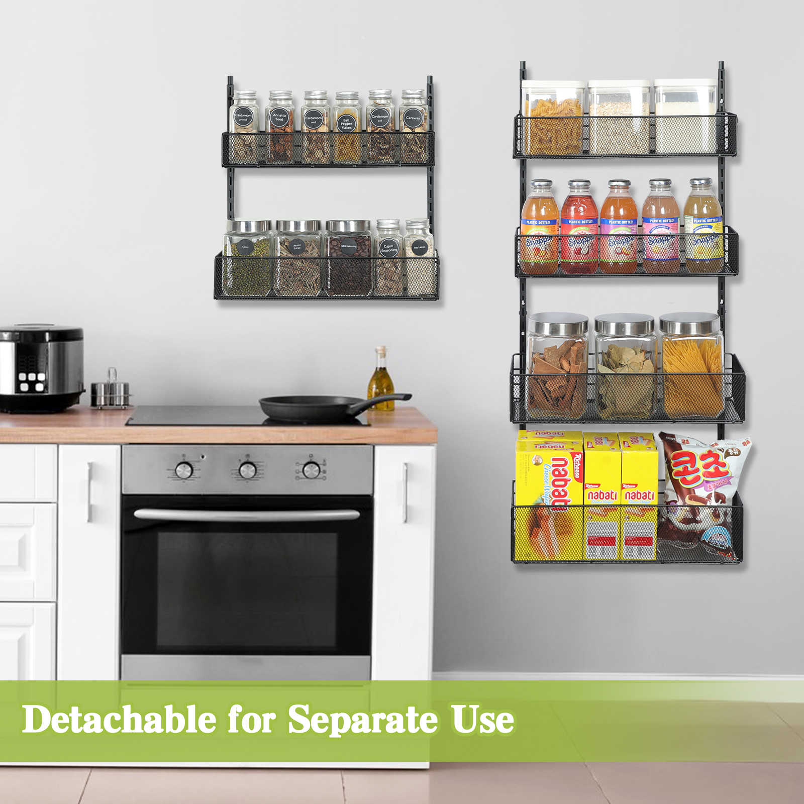 6-Tier Over The Door Pantry Organizer 6-Tier Adjustable Tiers Hanging & Wall Mount Spice Rack