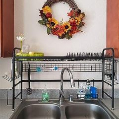 Dish Drying Rack Over The Sink Kitchen Organizer Storage Space Saver Shelf Utensils Holder