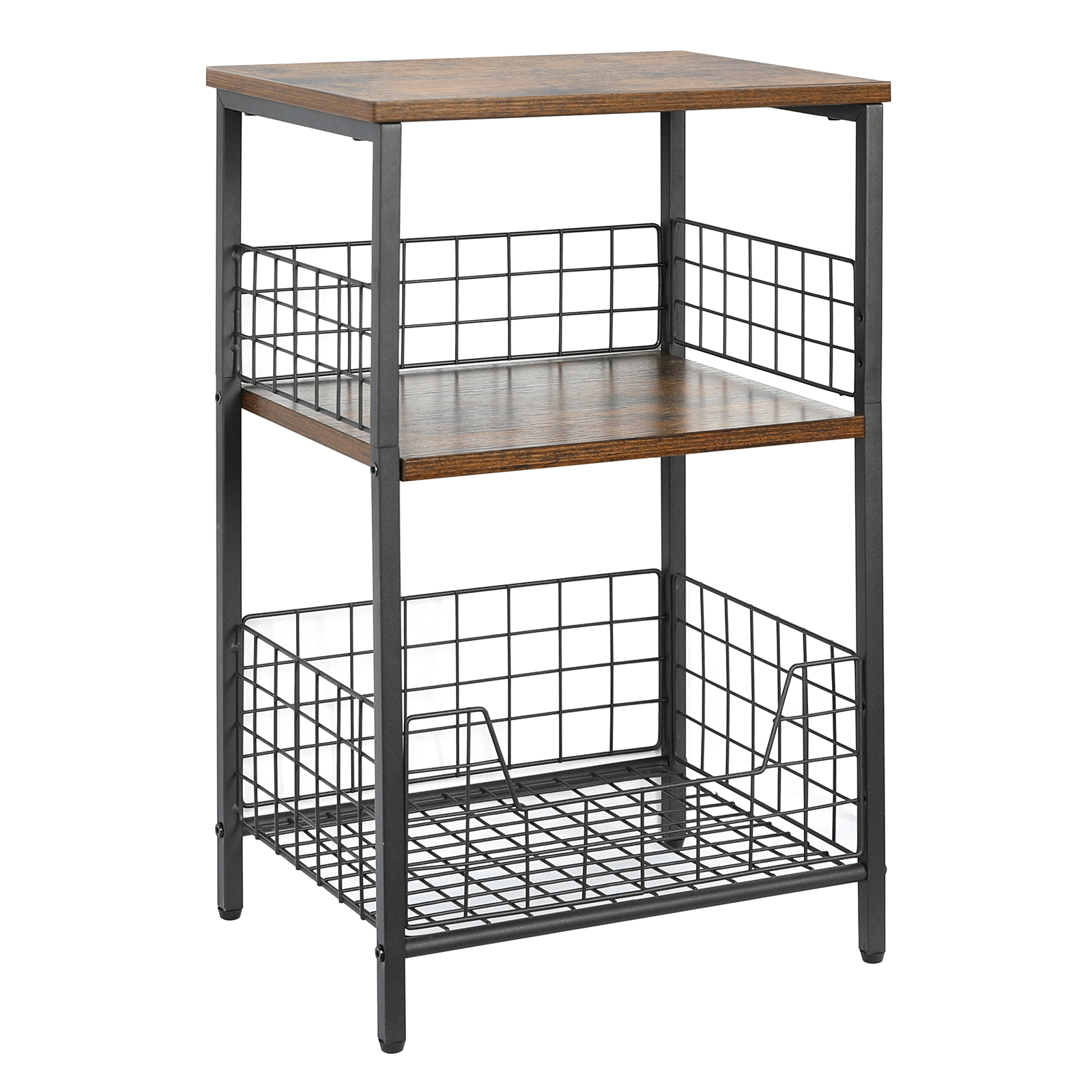 Stable Wood and Metal side Table Storage Shelf