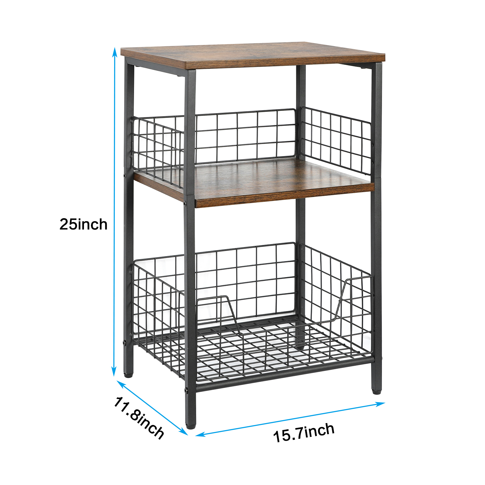 Stable Wood and Metal side Table Storage Shelf