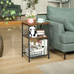Stable Wood and Metal side Table Storage Shelf