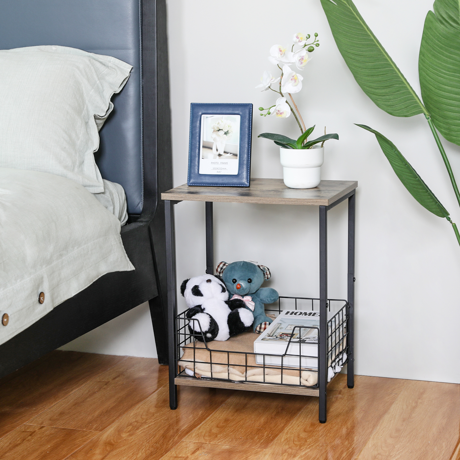 2-Tier Record Player Table Side Table Storage Shelf