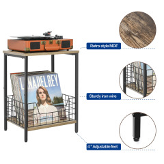 2-Tier Record Player Table Side Table Storage Shelf